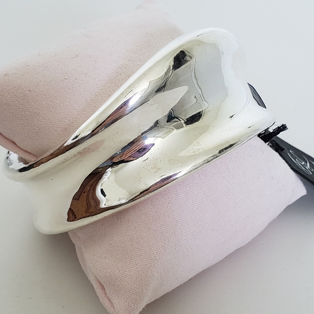 E&L Israel Sterling Silver Electroform Wide Ridged Bangle Bracelet - Picture 5 of 10